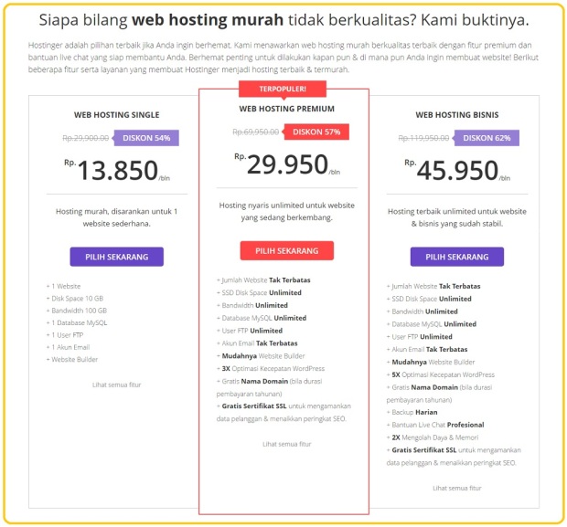 paket hosting Hostinger Indonesia